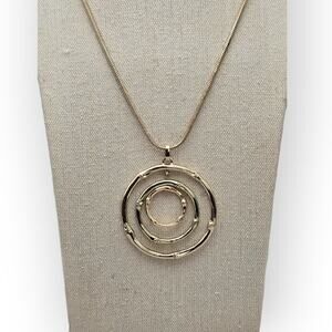Chico’s Gold Tone Bamboo Circle Pendant Long Necklace – Modern Statement Jewelry